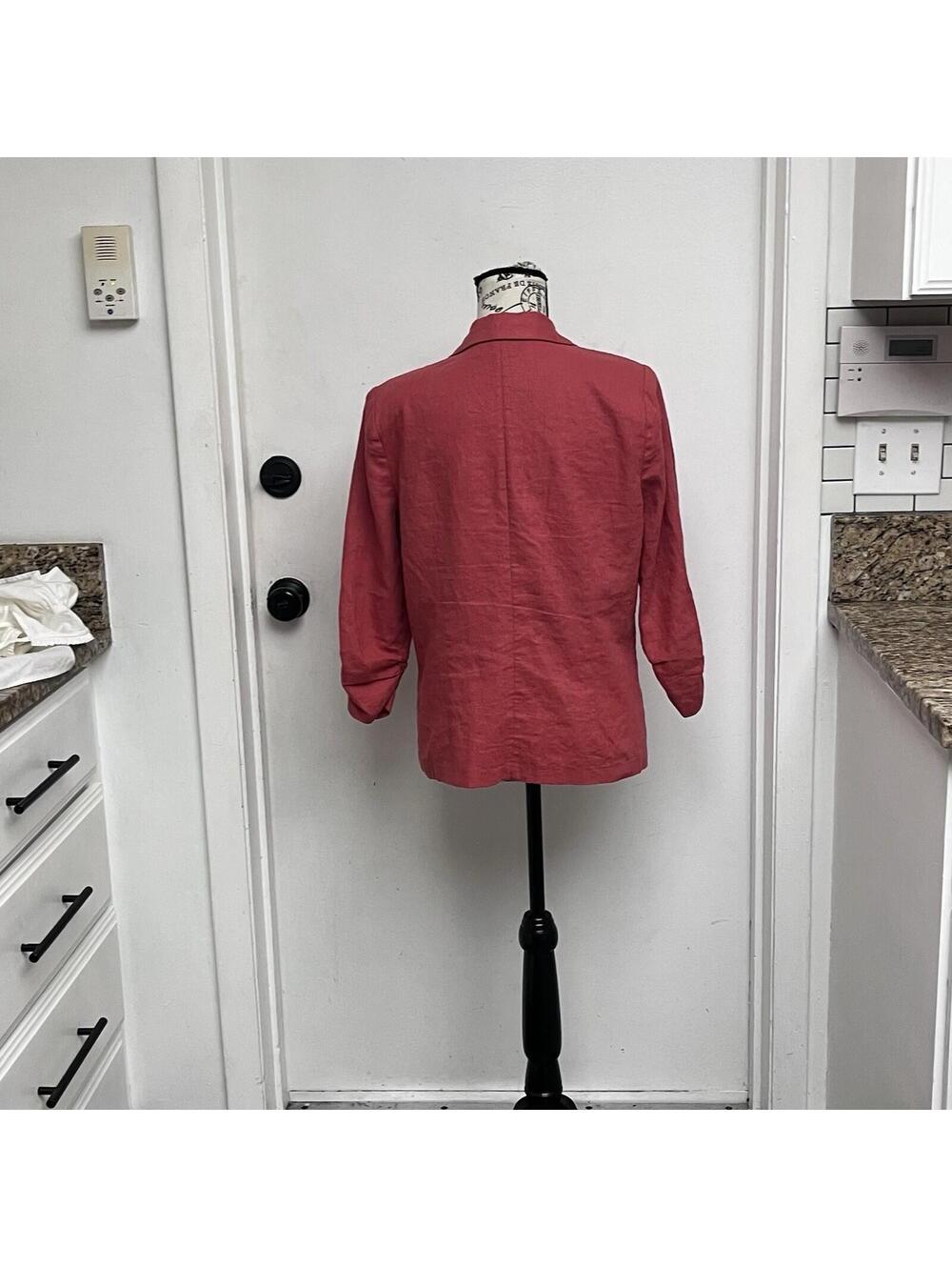 New York & Company Pink Linen Blazer Medium Vintage Y2K Open Front Jacket - Picture 5 of 10